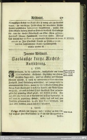 Zweyter Abschnitt. Vorläufige kurtze Rechts-Ausführung