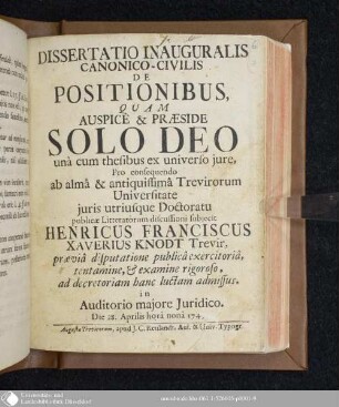 Dissertatio Inauguralis Canonico-Civilis De Positionibus