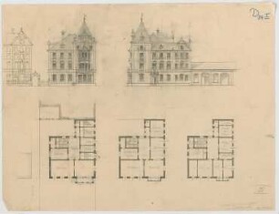 Thiersch, August ; München; Wohnhaus Linde - Grundrisse, Ansichten
