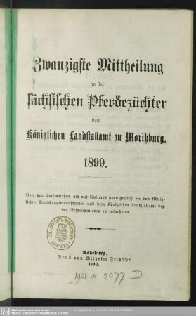 20.1899: Mittheilung an die sächsischen Pferdezüchter