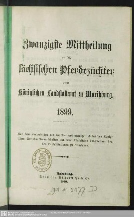 20.1899: Mittheilung an die sächsischen Pferdezüchter