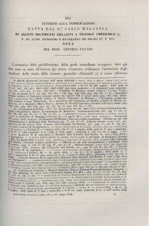 Intorno alla pubblicazione fatta dal Dr. Carlo Malagola di alcuni documenti relativi a Niccolo Copernico [...]
