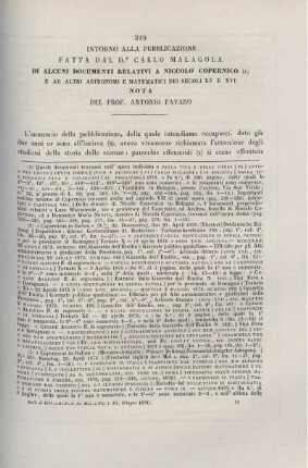 Intorno alla pubblicazione fatta dal Dr. Carlo Malagola di alcuni documenti relativi a Niccolo Copernico [...]