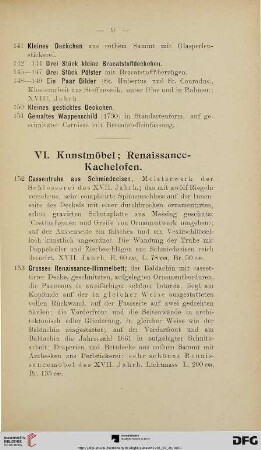 VI. Kunstmöbel; Renaissance-Kachelofen (Nr. 152-176)