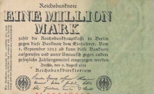 Zahlungsmittel / Reichsbanknote / Eine Million Mark