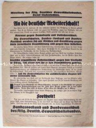 Flugblatt des ADGB mit einer Stellungnahme zum Reichstagsbrand
