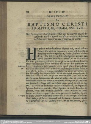 Observatio X. De Baptismo Christi Ad Matth. III. Comm. XVI. XVII.