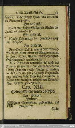 Cap. XIII. Gewisse Mittel wieder die Pocken-Gruben