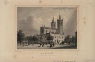 Ansicht der Katholischen Kirche in Dresden Neustadt, Stahlstich, 1856 : Dresden : die neue katholische Kirche / L. Rohbock delt. E. Willmann sculpt. - Darmstadt : Lange , [1856]. - 1 Kunstbl. : Stahlst. ; 15 x 11 cm