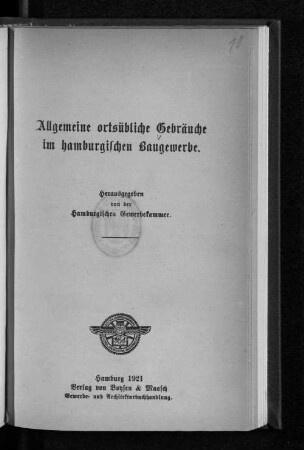Allgemeine ortsübliche Gebräuche im hamburgischen Baugewerbe