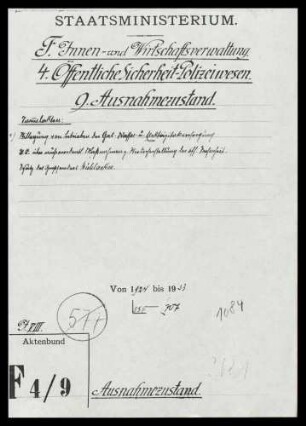 Maßnahmen des Reichs und der Länder aufgrund Artikel 48 der Reichsverfassung zum Schutz und zur Wiederherstellung der öffentlichen Ordnung, militärischer Ausnahmezustand
