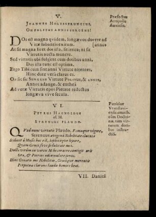 V. Joannes Holtsprungius. Oh Politus Annis Surgens!