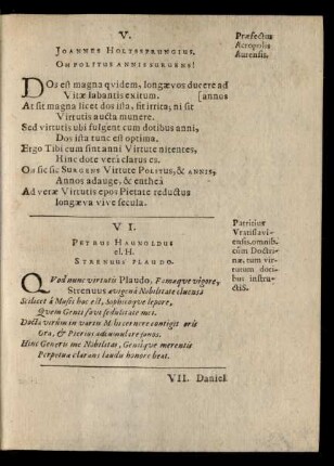 V. Joannes Holtsprungius. Oh Politus Annis Surgens!