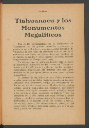 Tiahuanacu y los monumentos megalíticos