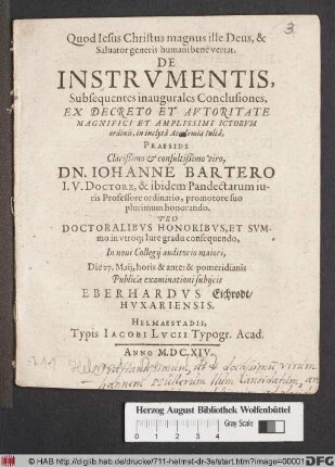 De Instrumentis : Subsequentes inaugurales Conclusiones