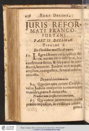 Juris Reformati Francofurtani Partis Decimae