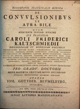 Diss. inaug. ... de convulsionibus ex atra bile