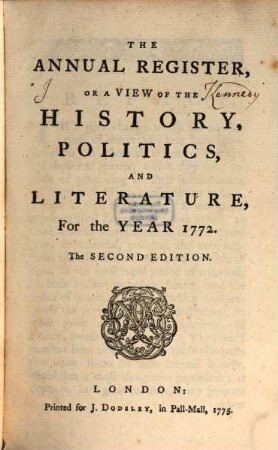 The annual register : world events .... 1772 (1775)