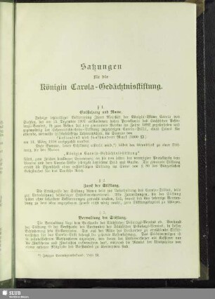 Satzungen für die Königin Carola-Gedächtnisstiftung