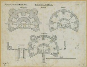 Original Leinenzeichnung Reduit: Grundriss Kellergeschoss, Erdgeschoss, 1. Stock; 1:200