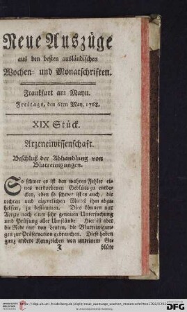(XIX. Stück. Freitags, den 6ten May - XXII. Stück. Freitags, den 27ten May)