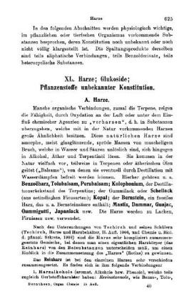 XL. Harze; Glukoside; Pflanzenstoffe unbekannter Konstitution