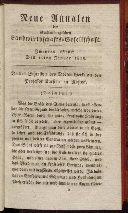 Zweytes Stück. Den 10ten Januar 1815.