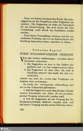 Siebentes Kapitel. Kurze Zusammenfassende Übersicht
