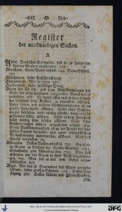 Register der merkwürdigen Sachen.