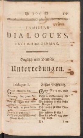 Familiar Dialogues, English and German. Englisch und Deutsche Unterredungen.