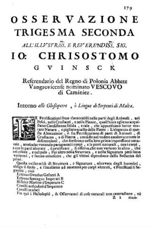 Osservazione Trigesima Seconda all'Illustriss. e Reverendiss. Sig. Io. Chrisostomo Guinsck ...