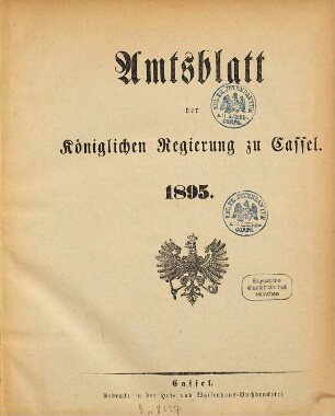 Amtsblatt der Regierung in Kassel. 1895