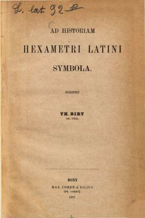Ad historiam hexametri Latini symbola