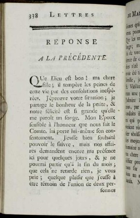 Reponse A La Précédente. - Lettre De La Marquise De*** A Madame Du Montier.