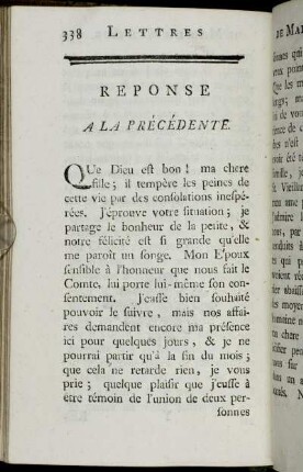Reponse A La Précédente. - Lettre De La Marquise De*** A Madame Du Montier.
