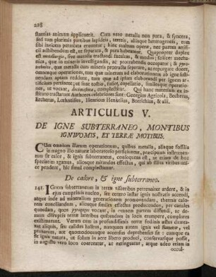 Articulus V. De Igne Subterraneo, Montibus Ignivomis, Et Terræ Motibus.