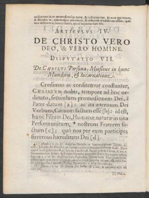 Articulus IV. De Christo Vero Deo, & Vero Homine.