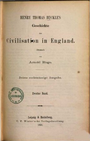 Henry Thomas Buckle's Geschichte der Civilisation in England. 2