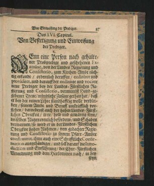 Das XVI. Capitul. Von Bestetigung und Einweisung der Prediger.