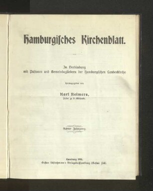 8.1911: Hamburgisches Kirchenblatt