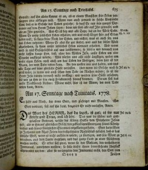 Am 17. Sonntage nach Trinitatis. 1778. - Am 19. Sonntage nach Trinitatis. 1778.