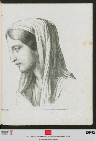 Pl. X [Weiblicher Kopf mit Tuch (Schraffur; nach Poussin)]
