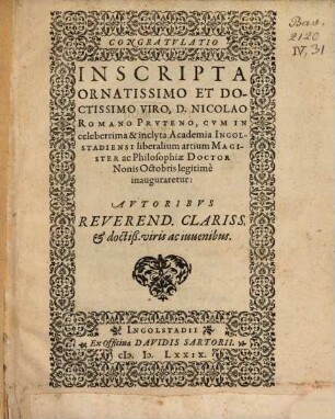 Congratulatio inscripta ... Nicolas Romano Pruteno ...