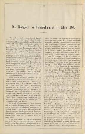 Die Thätigkeit der Handelskammer im Jahre 1896.
