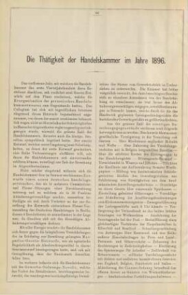 Die Thätigkeit der Handelskammer im Jahre 1896.