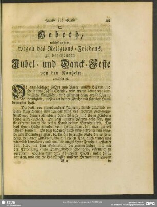 C. Gebeth, welches an dem, wegen des Religions-Friedens, zu begehenden Jubel- und Danck-Feste von den Kantzeln abzulesen ist