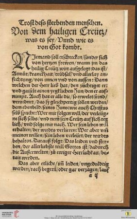 Von dem hailigen Creutz, was es sey, Vnnd wie es von Got kombt