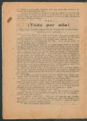¡Todo por ella! : Monólogo cómico, creación de Florencio Parravicini. - Original de R. Hicken