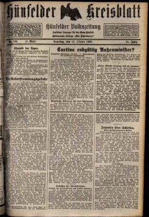 Erste Ausgabe vom Samstag, den 19. Oktober 1929.