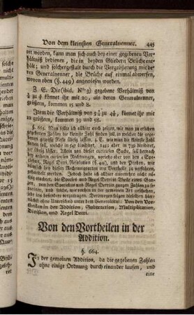 Von den Vortheilen in der Addition.